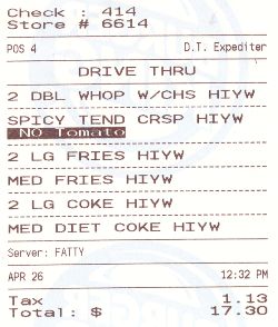 Burger King receipt