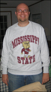 Lou in a Mississippi State sweatshirt
