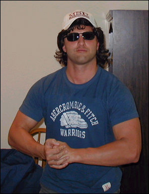 Matt Pickney in a mullet wig